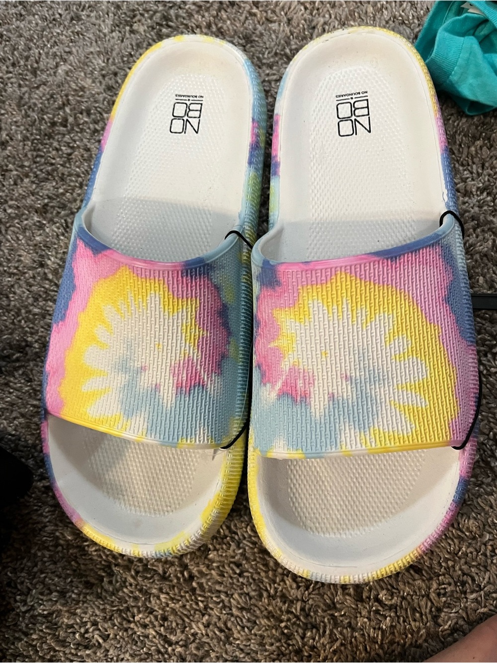 No Boundaries Tie-Dye Slide Sandals - Pink Yellow Blue